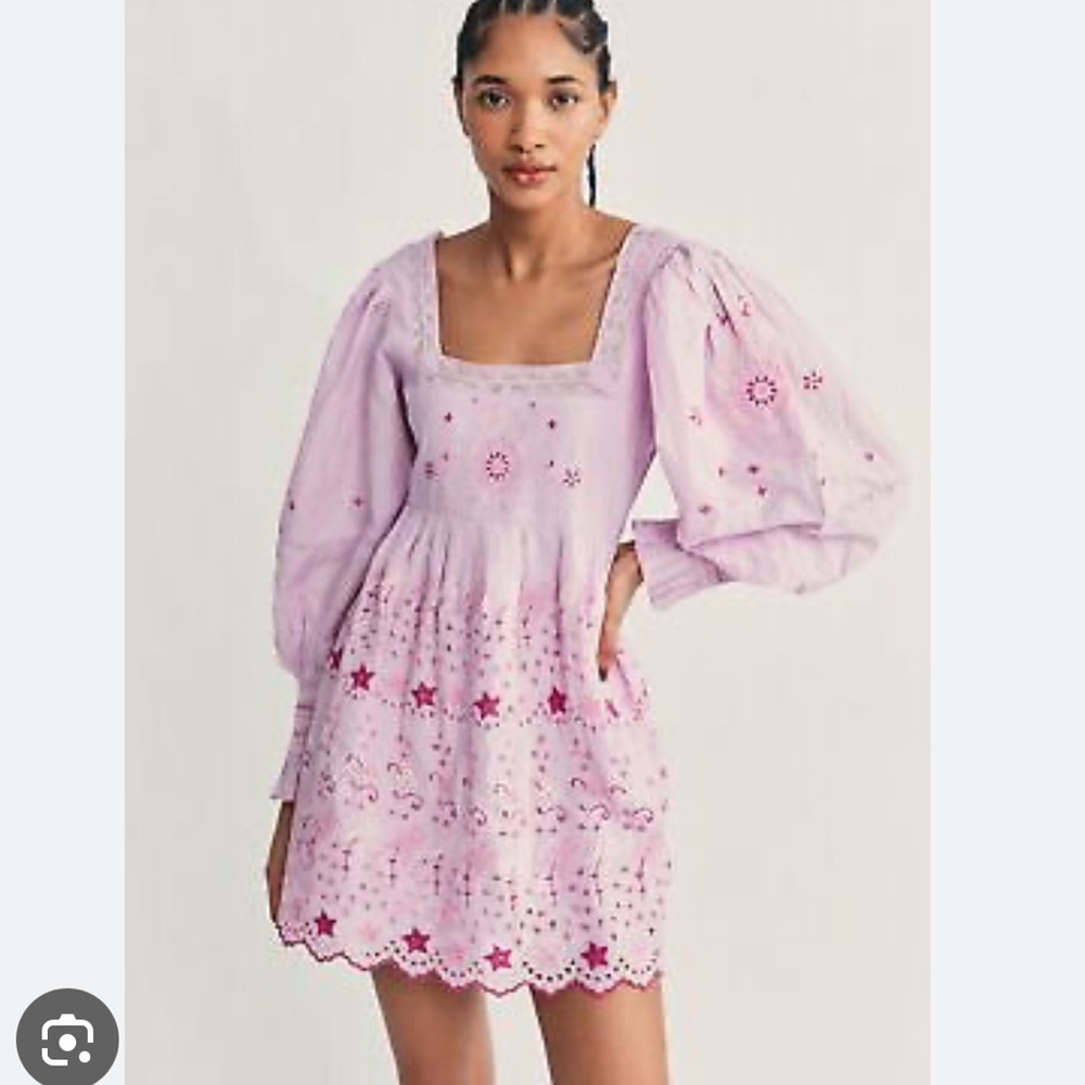 LoveShackFancy Pink Embroidered Mini Dress